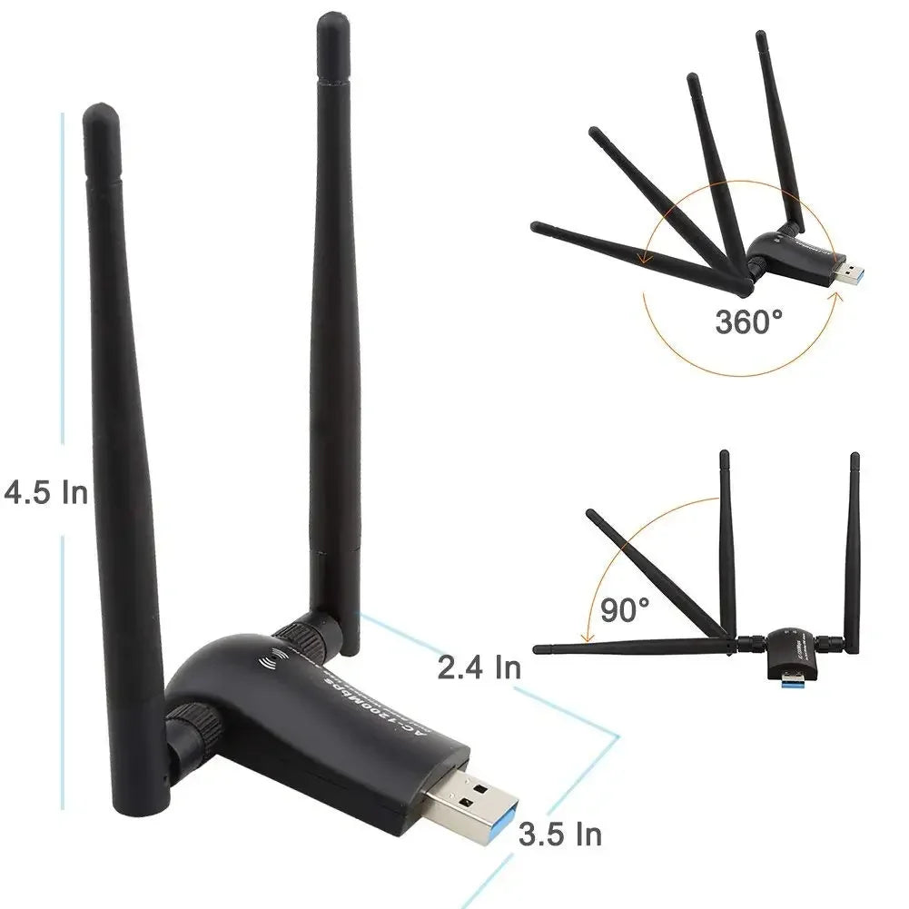 Wireless USB WiFi Adapter 1200Mbps Dual Band 2.4GHz/300Mbps 5GHz/867Mbps High Gain Dual 5dBi Antennas Network WiFi USB 3.0