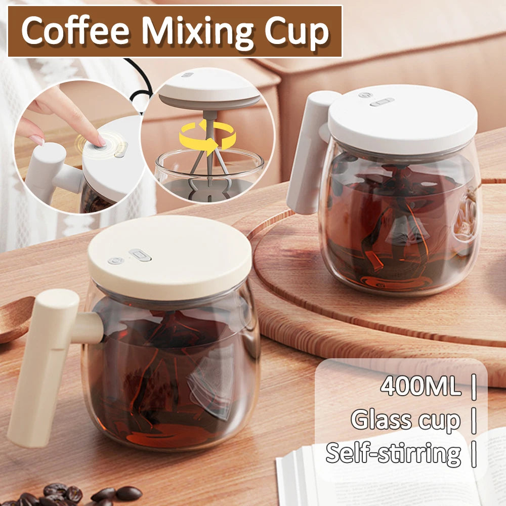 Electric Glass Coffee Mug 400ML Self-stirring Mixing Cups For Drinks 7000rpm Automatic High-Speed Mixing Mug for Coffee Milk Tea