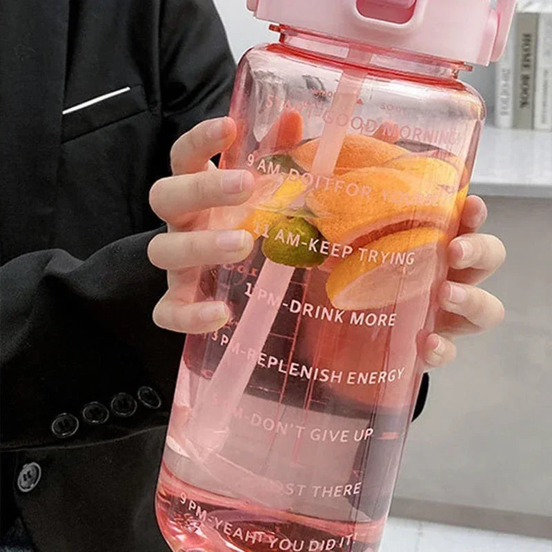 2 Liter Sports Water Bottle With Straw Men Women Fitness Water Bottles Outdoor Cold Water Bottlesc With Time Marker Drinkware