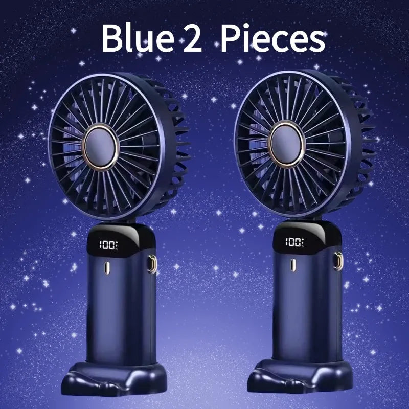 USB Handheld Mini Fan Foldable Portable Neck Hanging Fans 5 Speed USB Rechargeable Fan with Phone Stand and Display Screen