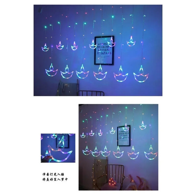 LED Light String EU Plug-in Decorative Curtain Atmosphere Lights Christmas Halloween Birthday Parties Indoor Lighting Fixture