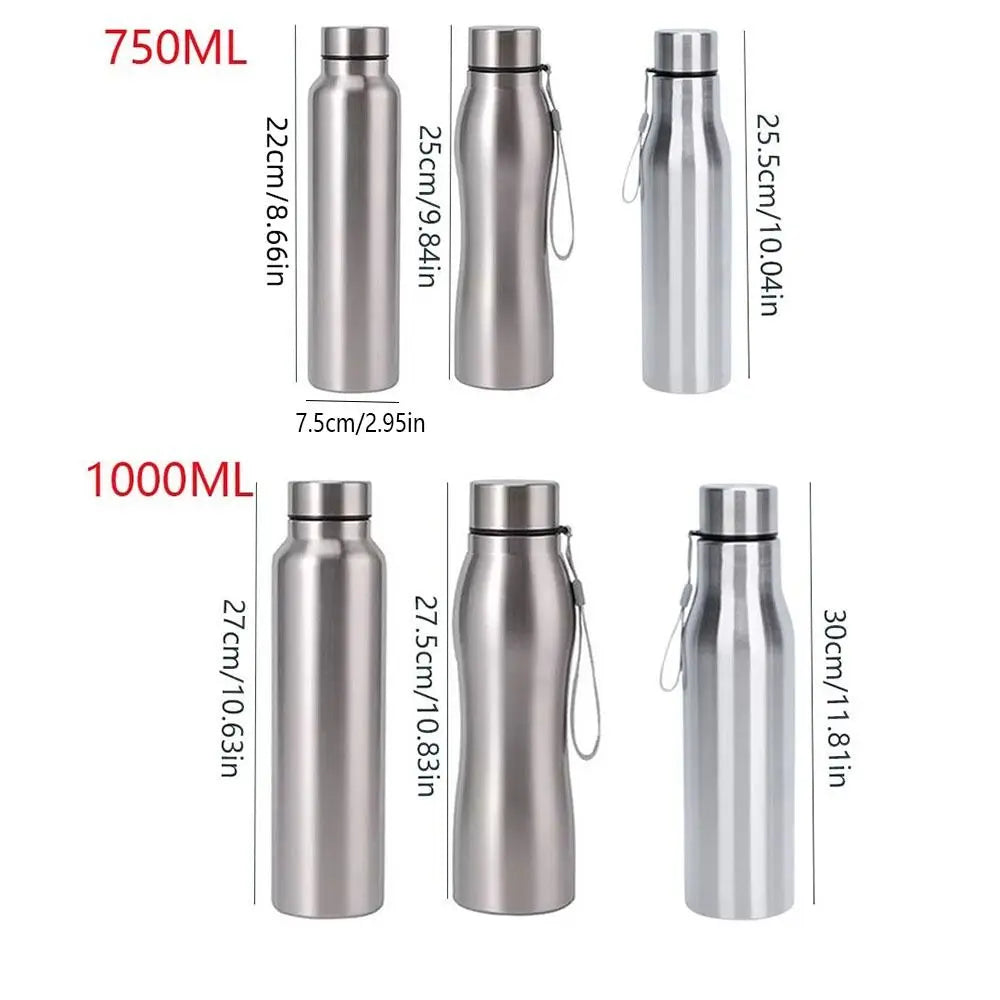 750ml/1000ml Sports Water Bottles Stainless Steel Single-layer Outdoor Drink Bottles Large Capacity with Lift Rope