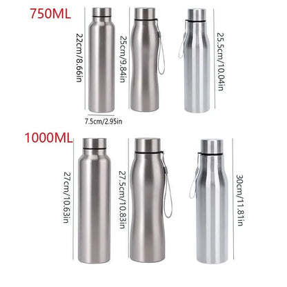 750ml/1000ml Sports Water Bottles Stainless Steel Single-layer Outdoor Drink Bottles Large Capacity with Lift Rope