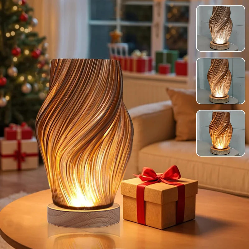 Modern minimalist cream-colored table lamp with wooden base featuring three adjustable color temperatures. Ideal for living room