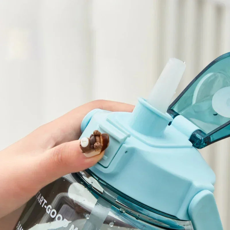 2 Liter Sports Water Bottle With Straw Men Women Fitness Water Bottles Outdoor Cold Water Bottlesc With Time Marker Drinkware