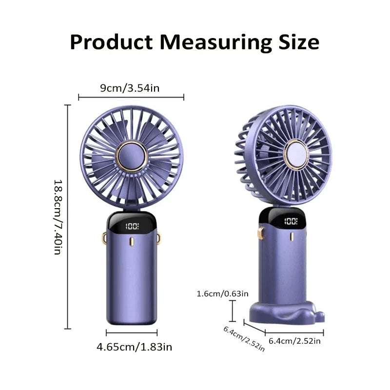 Handheld Mini Fan Foldable Portable Neck Hanging Fans 5 Speed USB Rechargeable Fan with Phone Stand and Display Screen 1800mAh