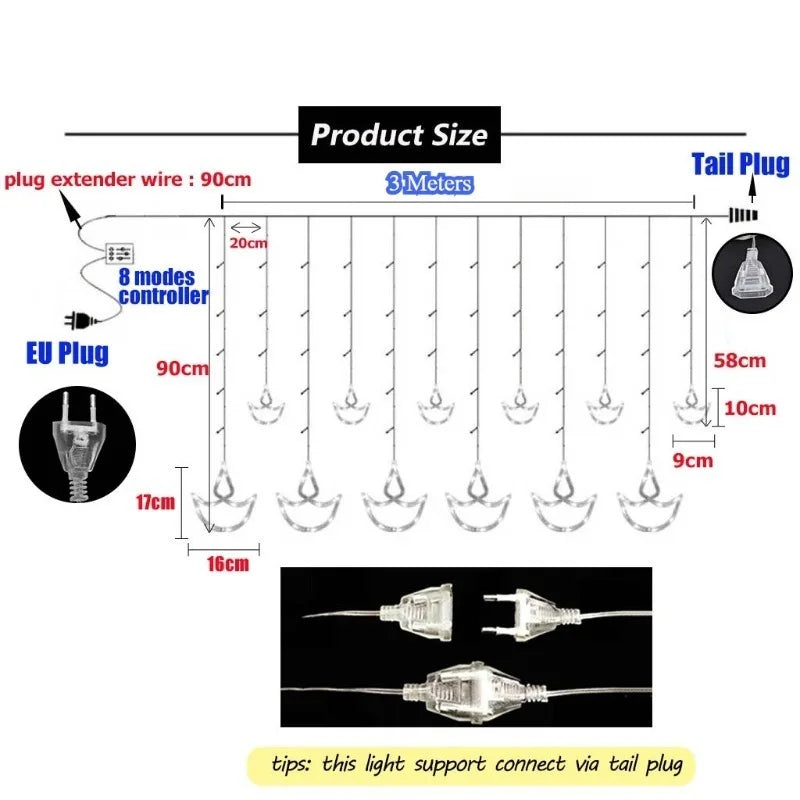 LED Light String EU Plug-in Decorative Curtain Atmosphere Lights Christmas Halloween Birthday Parties Indoor Lighting Fixture