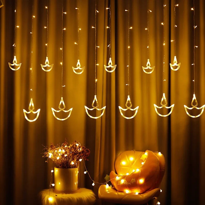 LED Light String EU Plug-in Decorative Curtain Atmosphere Lights Christmas Halloween Birthday Parties Indoor Lighting Fixture