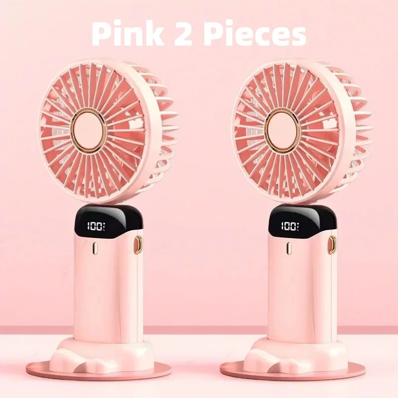 USB Handheld Mini Fan Foldable Portable Neck Hanging Fans 5 Speed USB Rechargeable Fan with Phone Stand and Display Screen