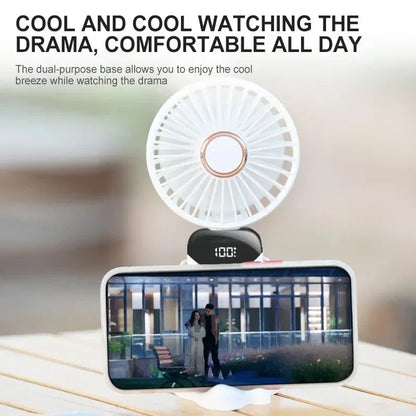 Handheld Mini Fan Foldable Portable Neck Hanging Fans 5 Speed USB Rechargeable Fan with Phone Stand and Display Screen 1800mAh