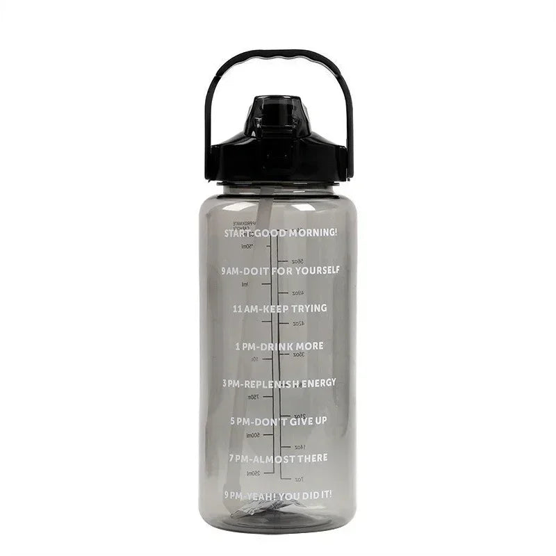 2 Liter Sports Water Bottle With Straw Men Women Fitness Water Bottles Outdoor Cold Water Bottlesc With Time Marker Drinkware
