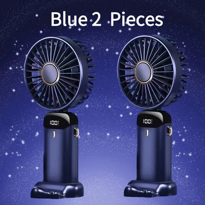 USB Handheld Mini Fan Foldable Portable Neck Hanging Fans 5 Speed USB Rechargeable Fan with Phone Stand and Display Screen